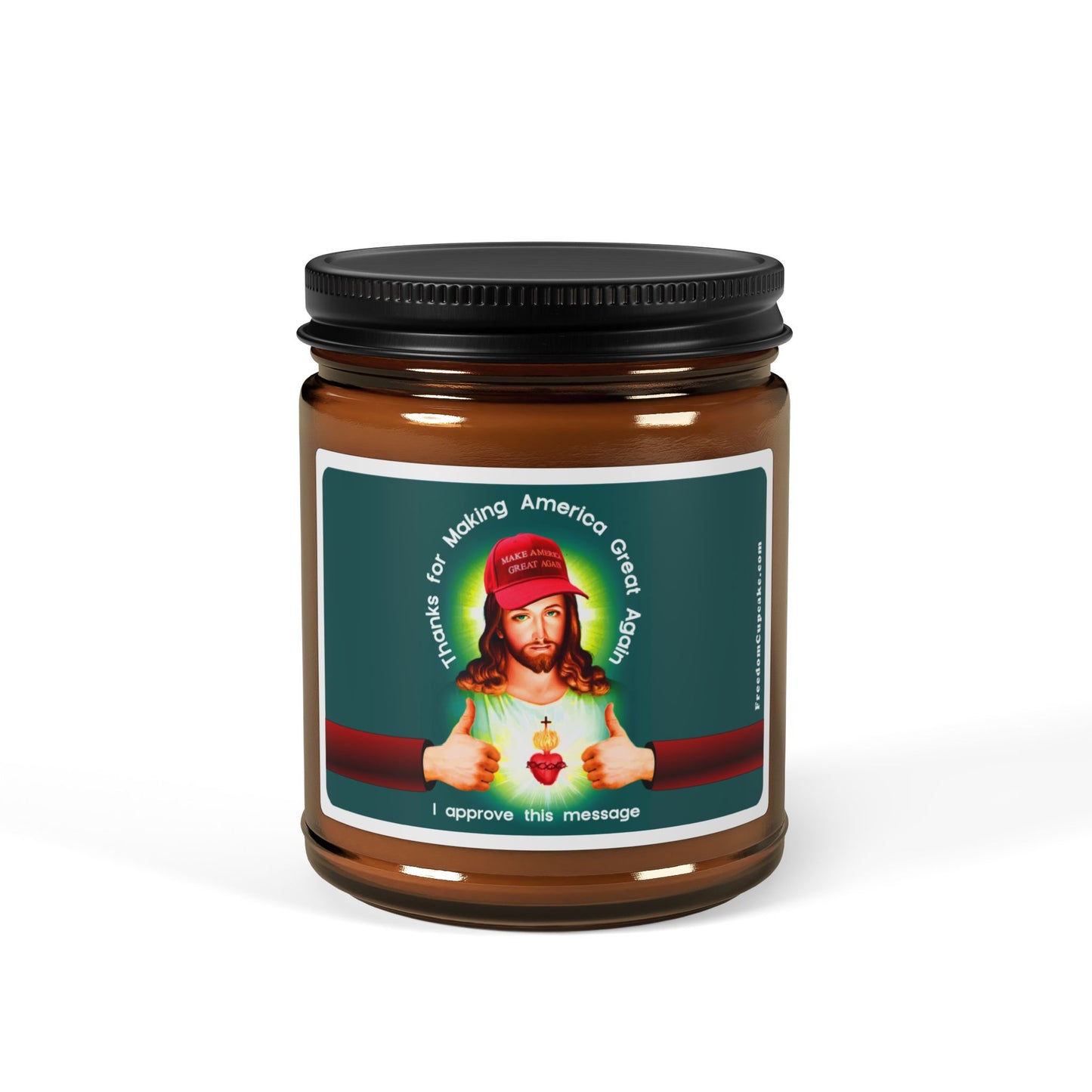 Jesus & MAGA Hat - Scented Soy Candle (Multi-Size, Amber Jar)