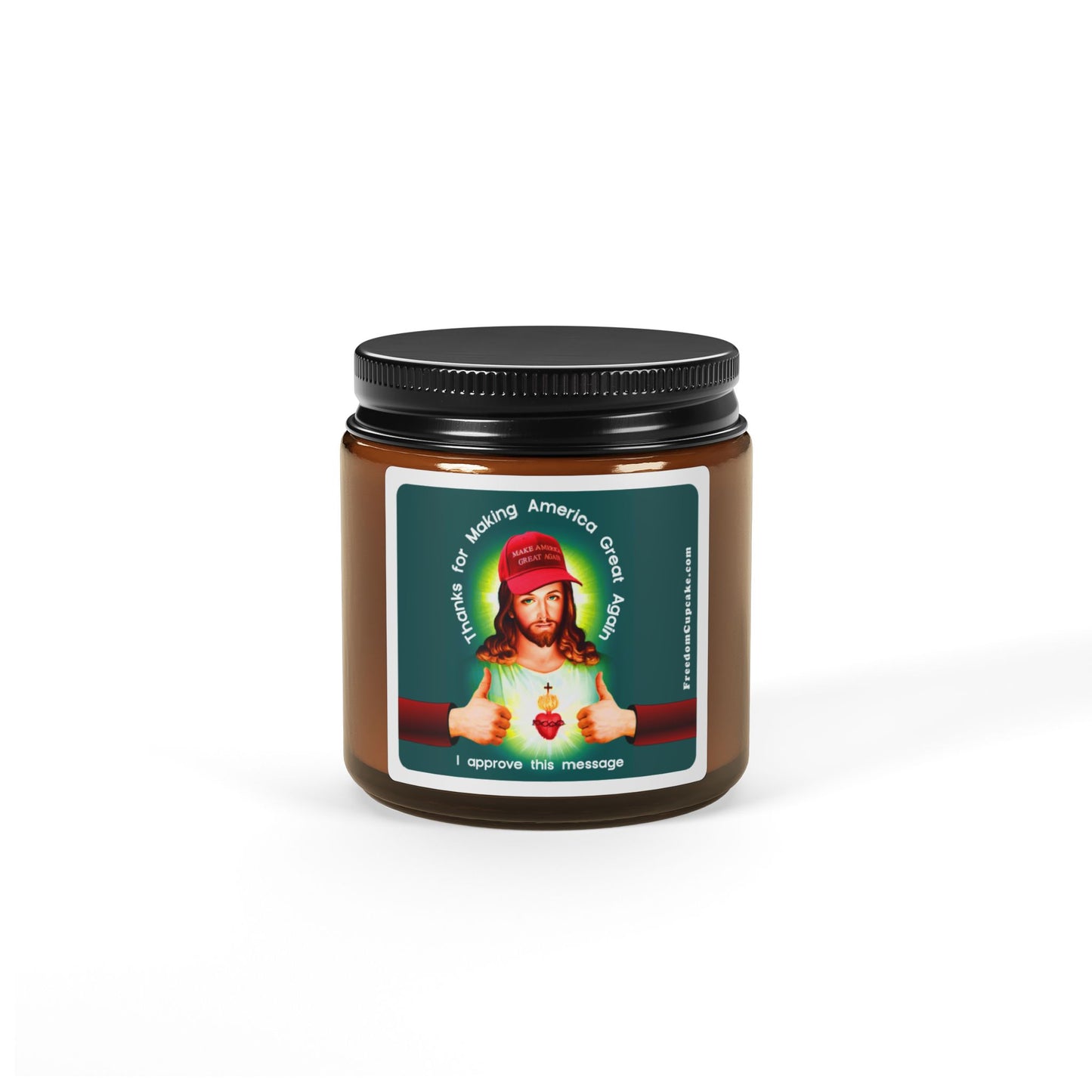 Jesus & MAGA Hat - Scented Soy Candle (Multi-Size, Amber Jar)